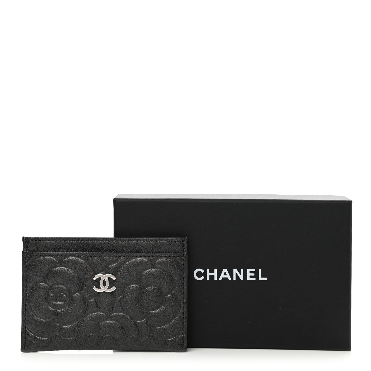 Chanel Goatskin Camellia Embossed Card Holder Black 10 of 10