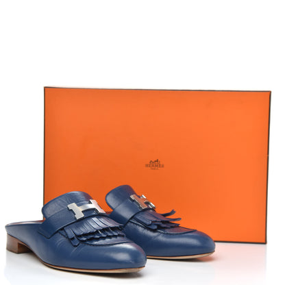 Hermes Goatskin Rivoli Mules 36 Bleu Maritime 11 of 11