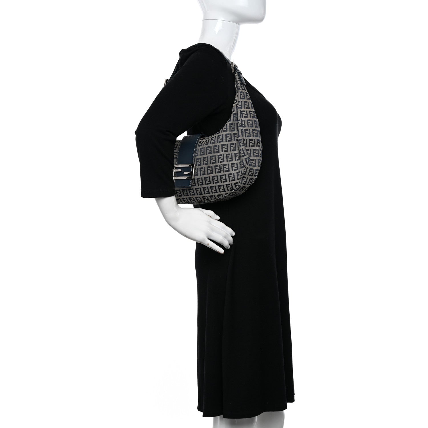 Fendi Zucchino Half Moon Baguette Navy Blue 2 of 11
