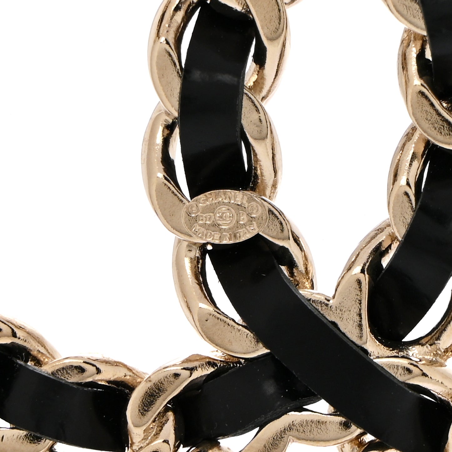 Lambskin Crystal Chain CC Charms Brooch Black Gold