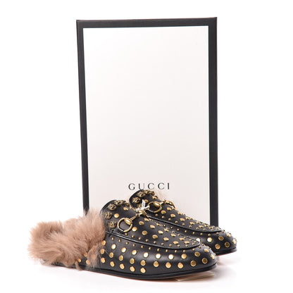 Gucci Calfskin Lambswool Studded Womens Princetown Slippers 36 Black 8 of 8