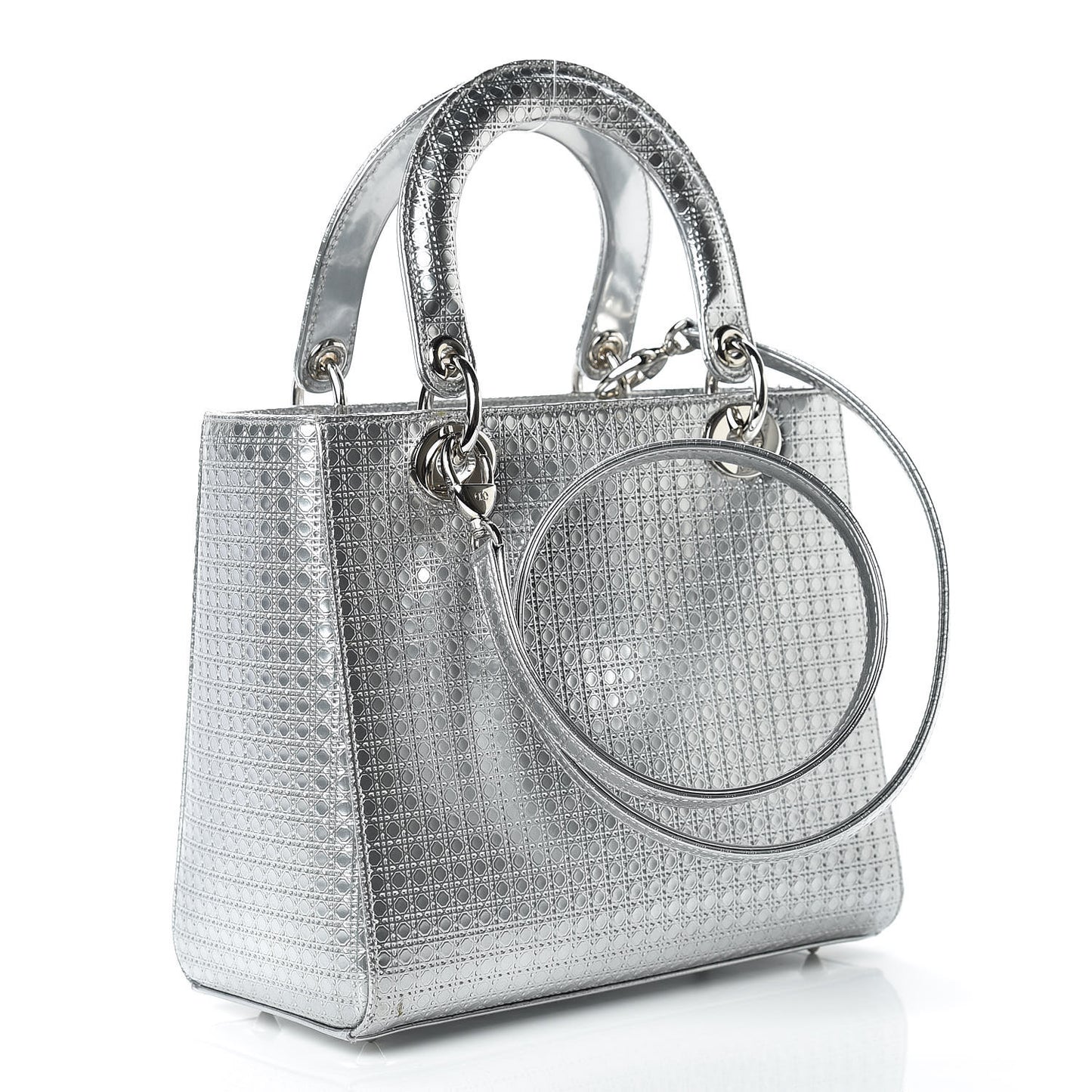 Metallic Patent Micro-Cannage Medium Lady Dior Silver
