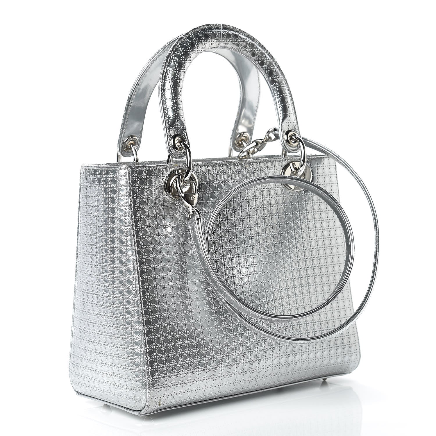 Christian Dior Metallic Patent Micro-Cannage Medium Lady Dior Silver 4 of 17