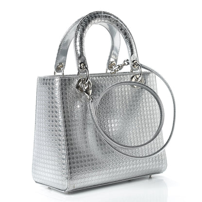 Christian Dior Metallic Patent Micro-Cannage Medium Lady Dior Silver 4 of 17