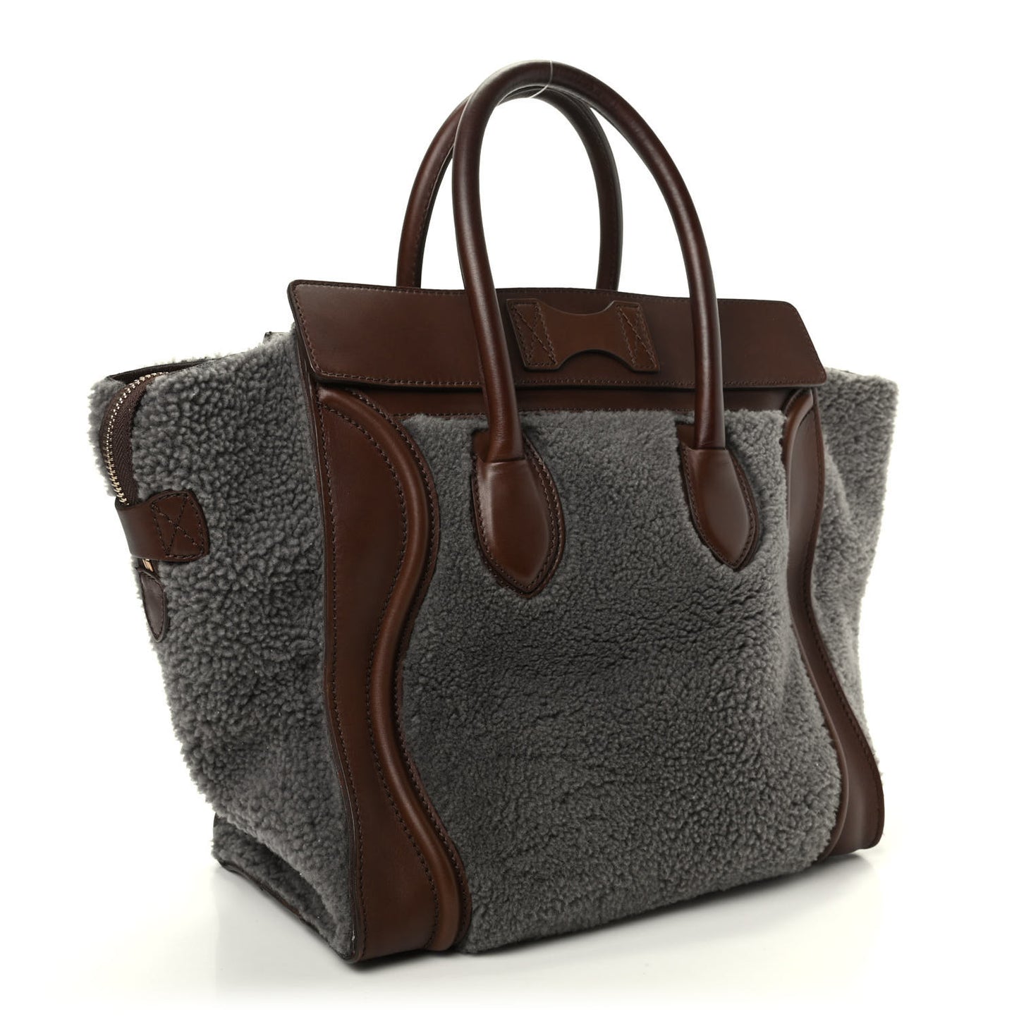 Smooth Calfskin Shearling Mini Luggage Grey