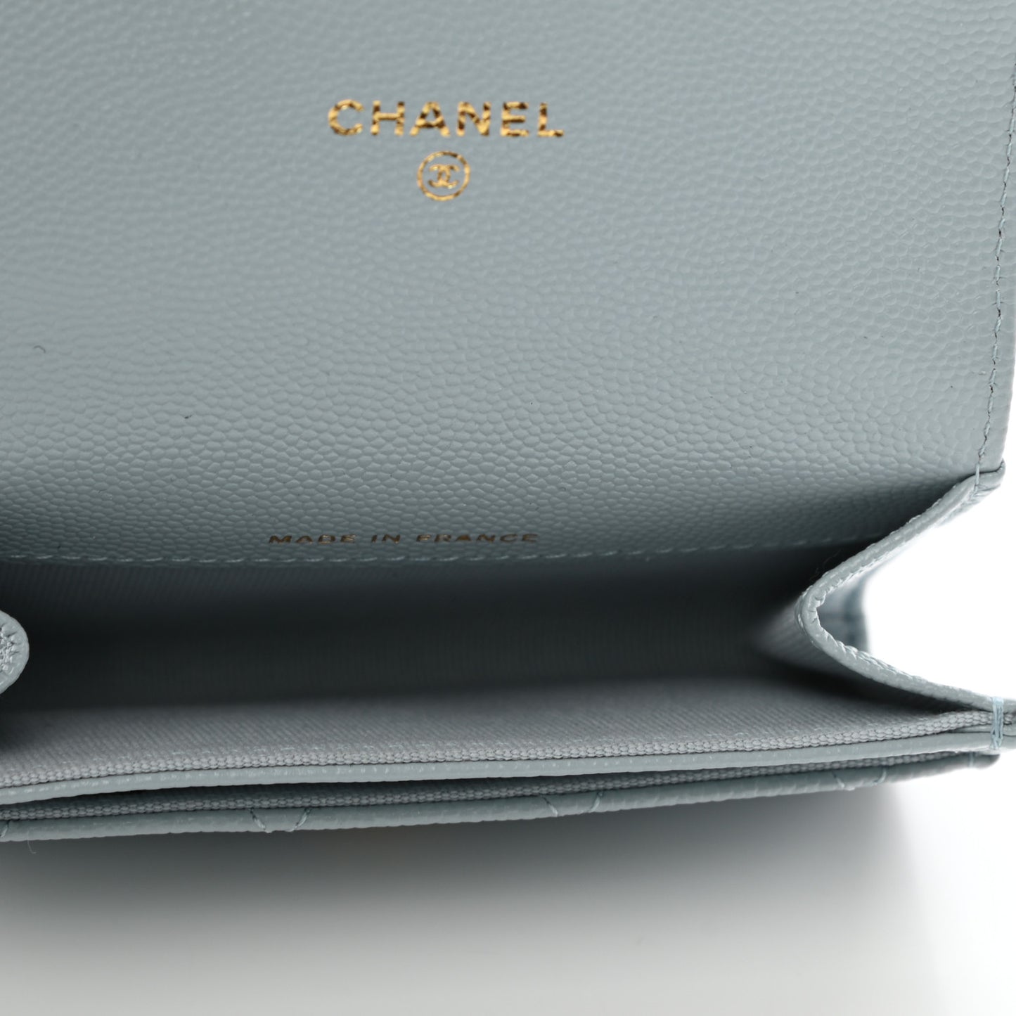 Caviar Quilted Flap Card Holder Wallet Light Blue