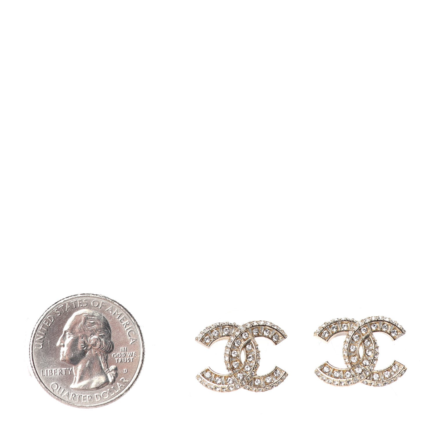 Chanel Crystal Timeless CC Earrings Light Gold 2 of 4