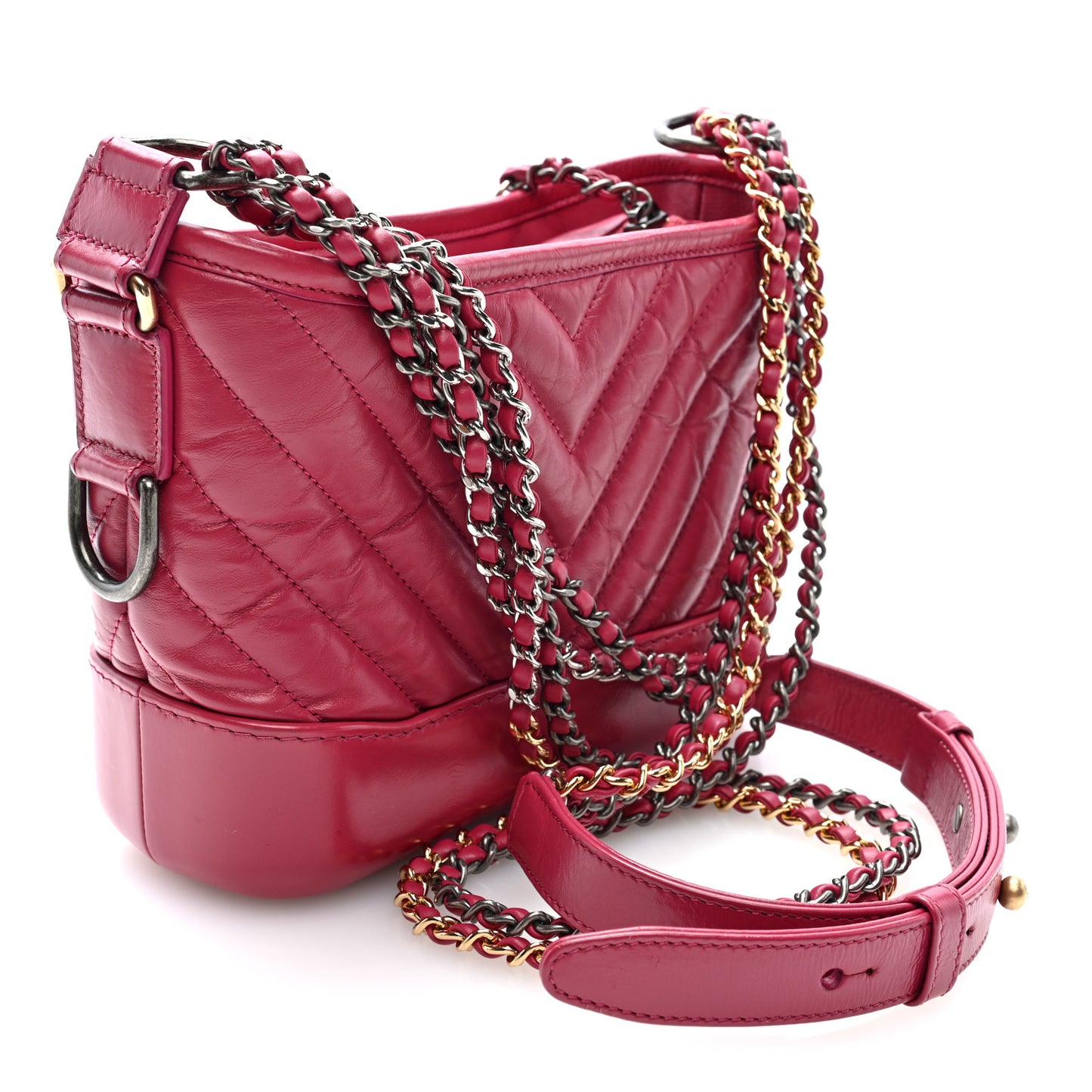 Aged Calfskin Chevron Quilted Small Gabrielle Hobo Dark Pink