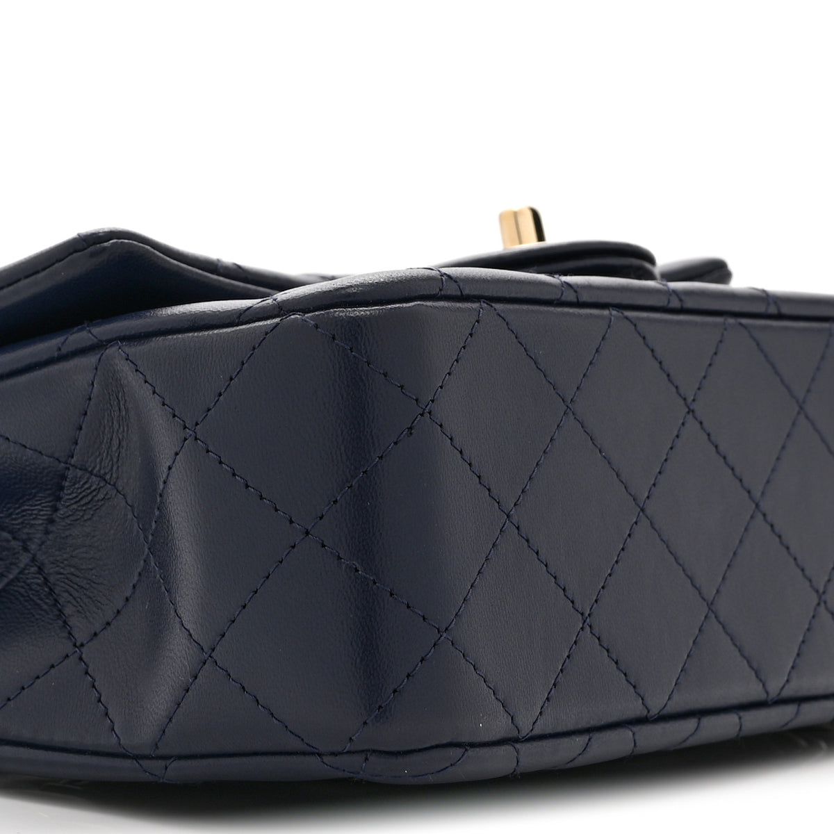 Lambskin Quilted Mini Top Handle Rectangular Flap Navy Blue