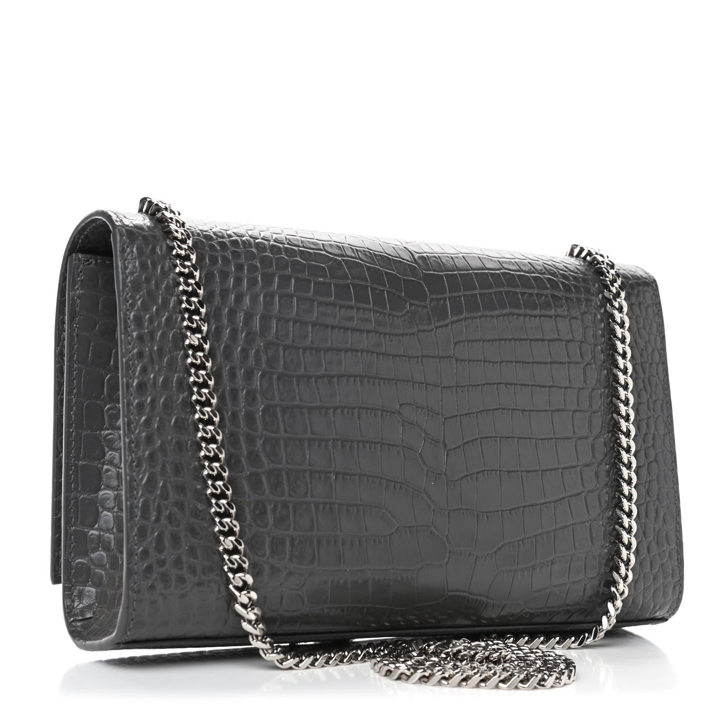 Saint Laurent Calfskin Crocodile Embossed Medium Classic Monogram Kate Tassel Satchel Fog 2 of 4