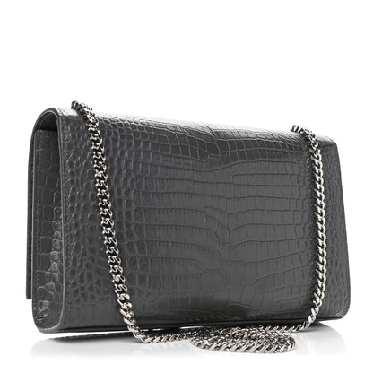 Saint Laurent Calfskin Crocodile Embossed Medium Classic Monogram Kate Tassel Satchel Fog 2 of 4