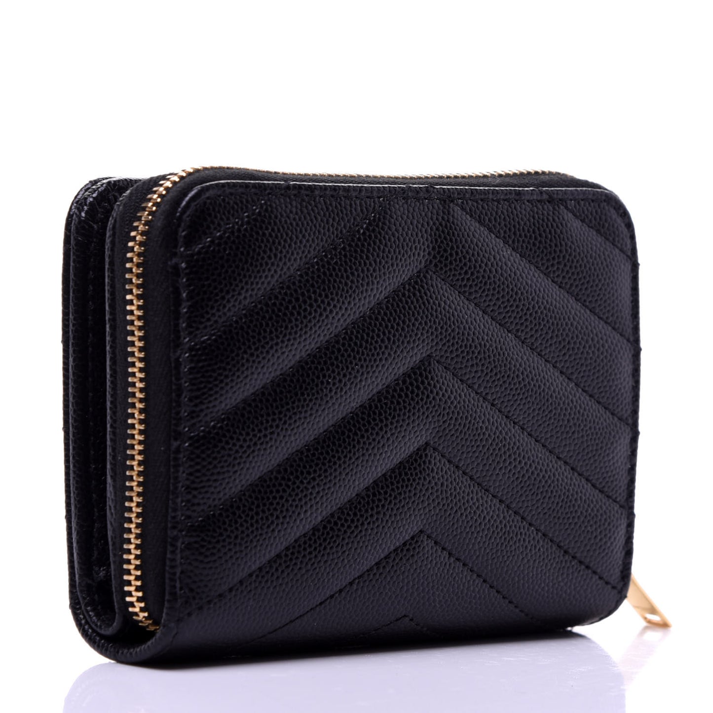 Grain De Poudre Matelasse Chevron Monogram Compact Zip Around Wallet Black
