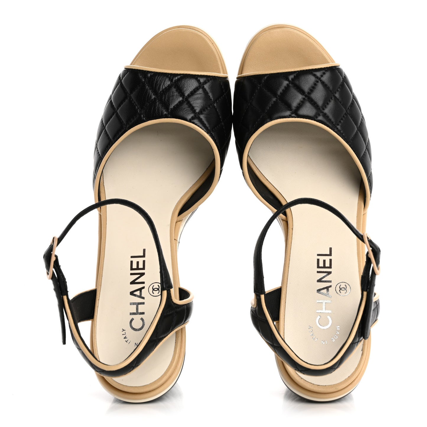Lambskin Laminated Lambskin Quilted CC Sandal 38.5 Black