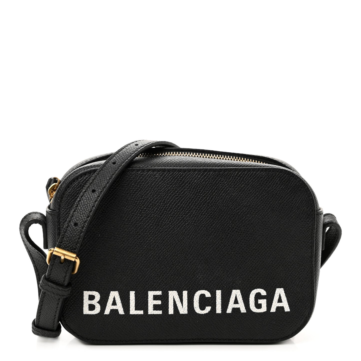 Signature Grained Calfskin Logo XS Ville Camera Bag Black White