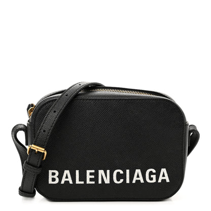 Balenciaga Signature Grained Calfskin Logo XS Ville Camera Bag Black White 1 of 10