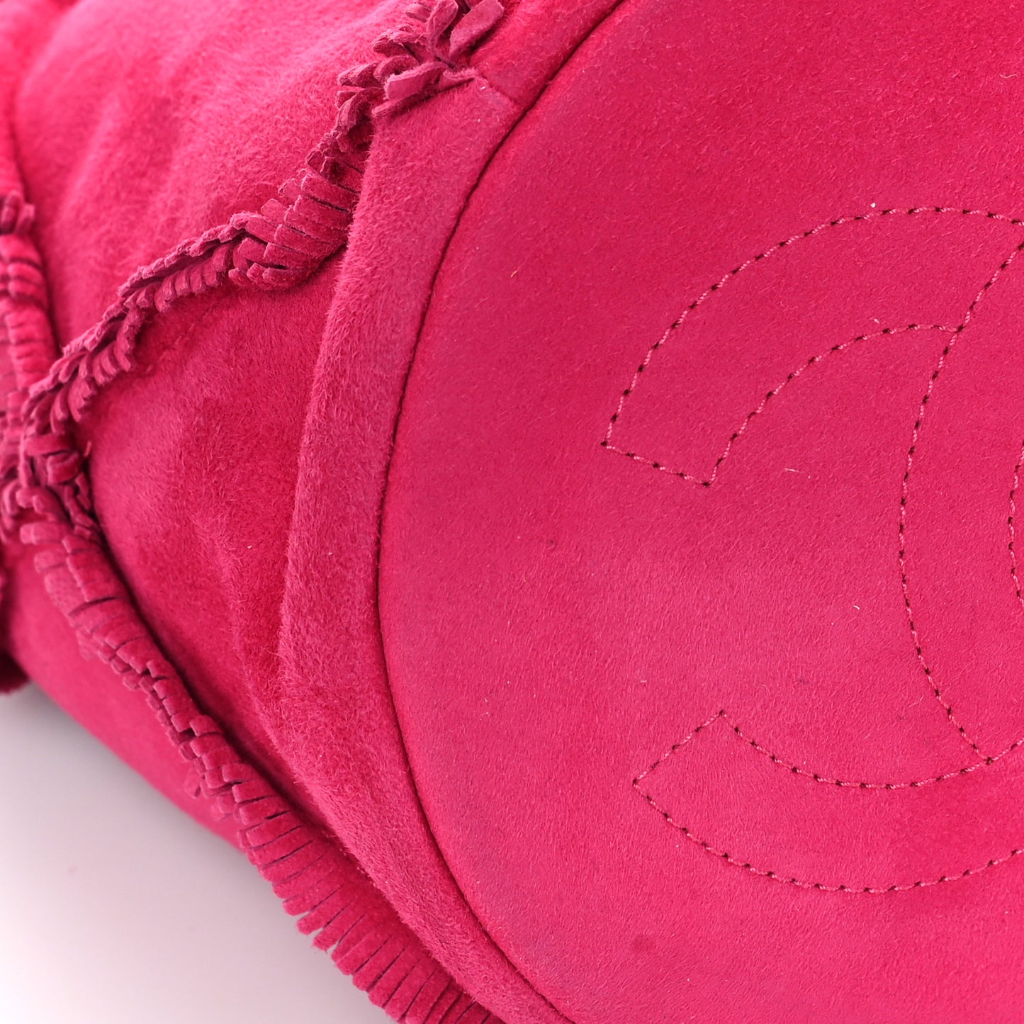 Suede Fringe Drawstring Bag Fuchsia