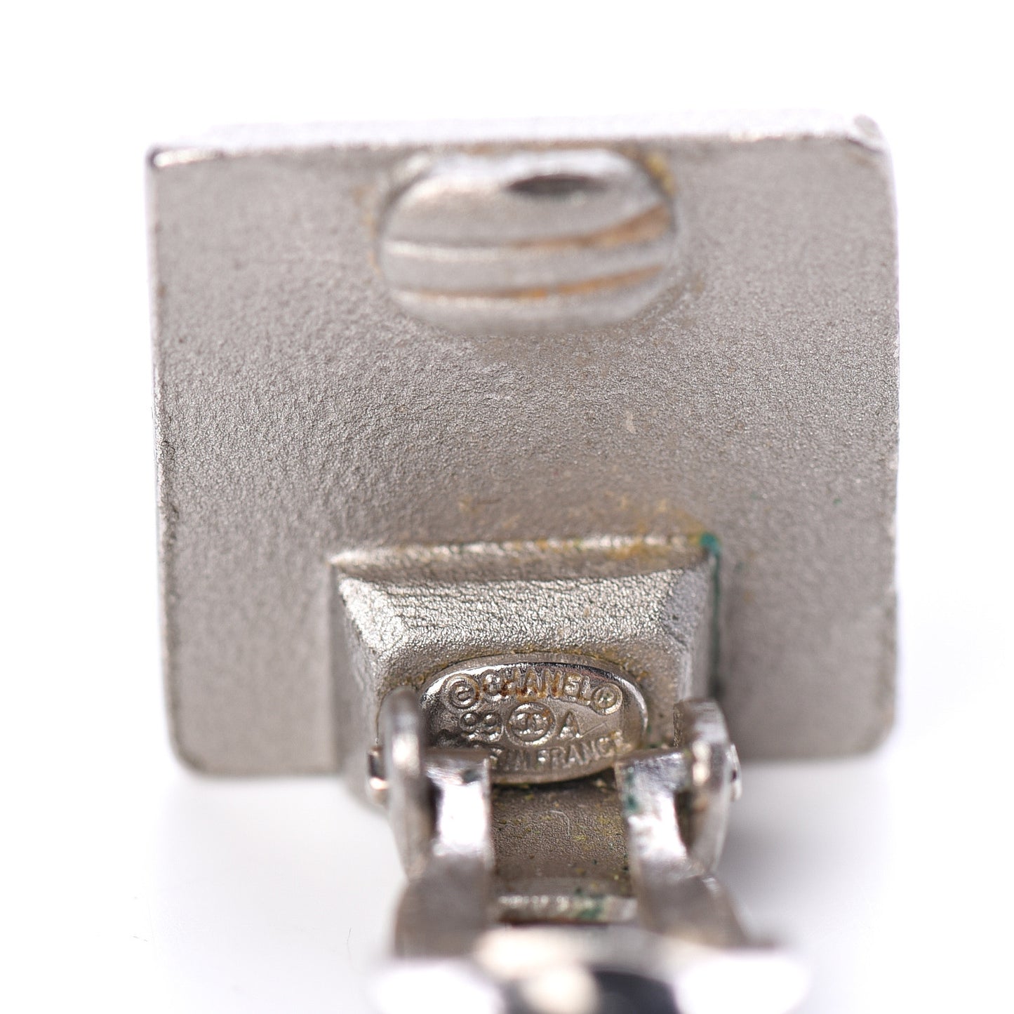 Metal Square CC Symbols Clip On Earrings Silver