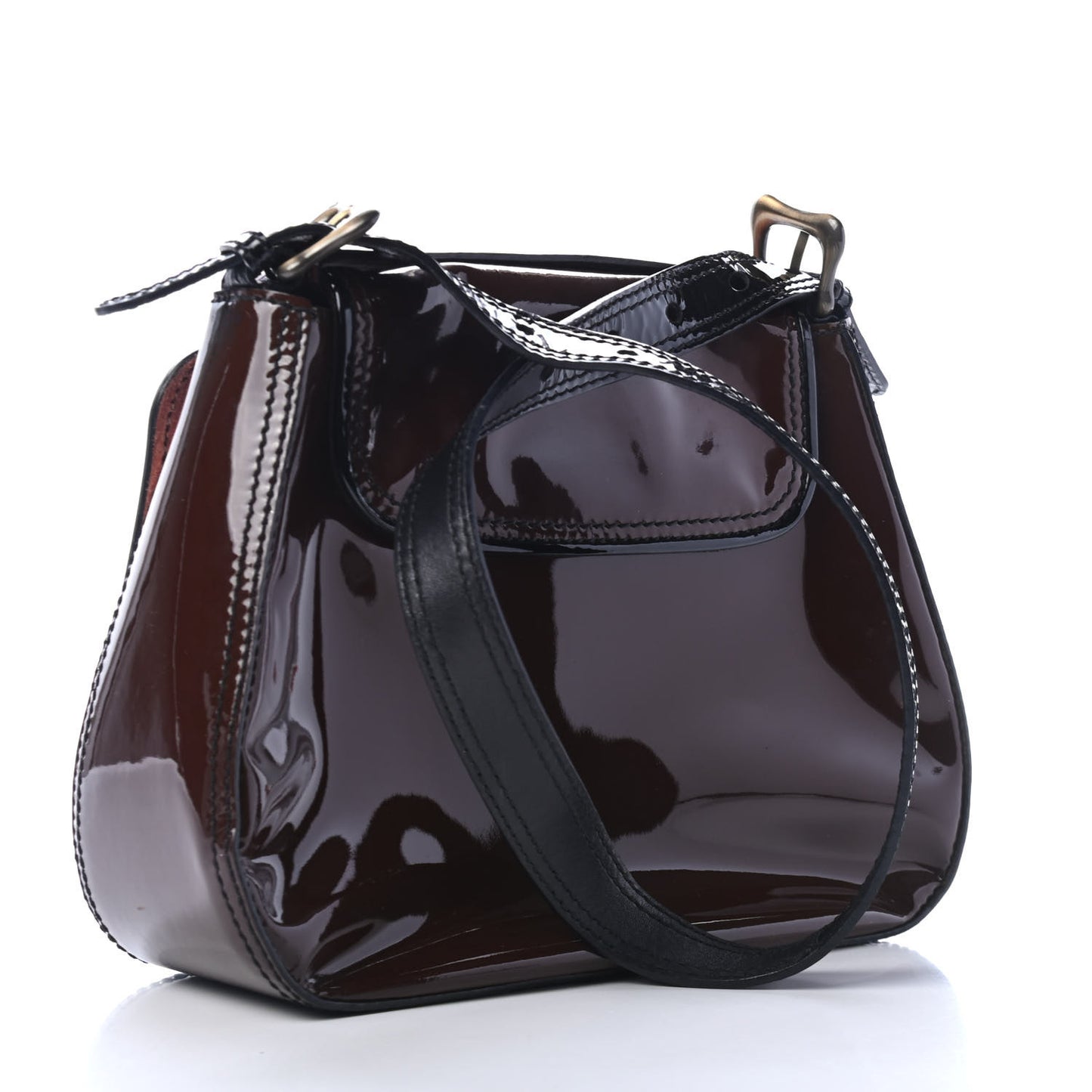 Patent Mini B Bag Tan Black