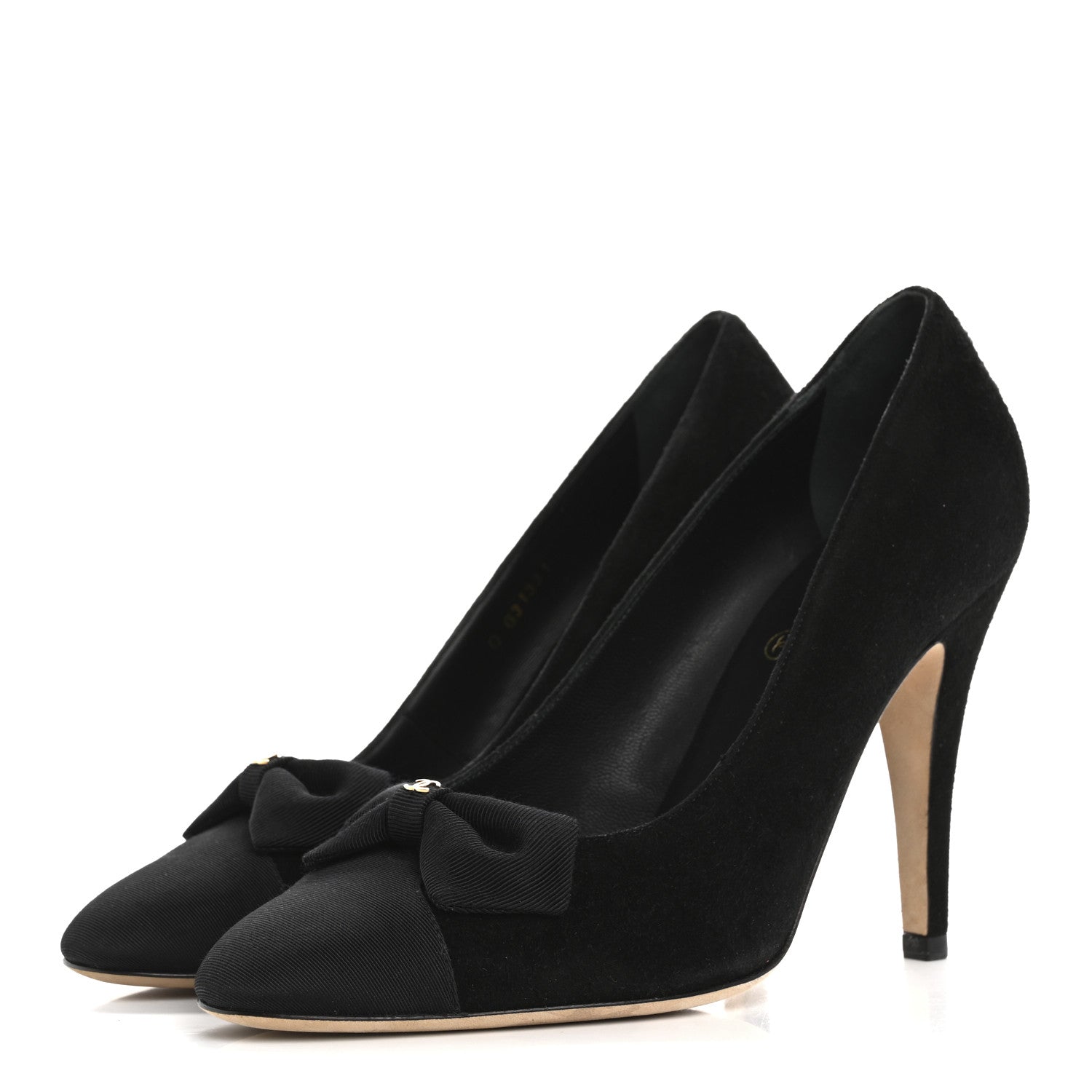 Chanel Suede Grosgrain Cap Toe CC Pumps 38 Black 4 of 11