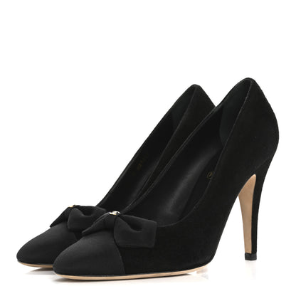Chanel Suede Grosgrain Cap Toe CC Pumps 38 Black 4 of 11
