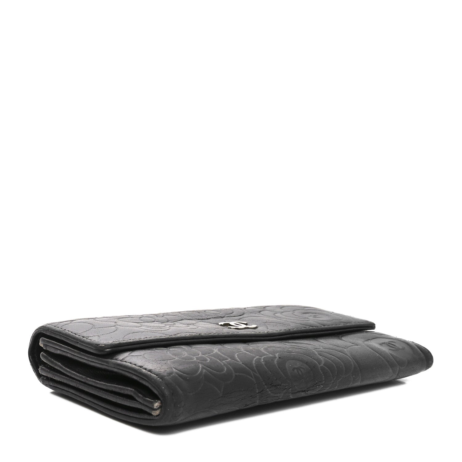 Chanel Lambskin Camellia Embossed Large Gusset Flap Wallet Black 4 of 13