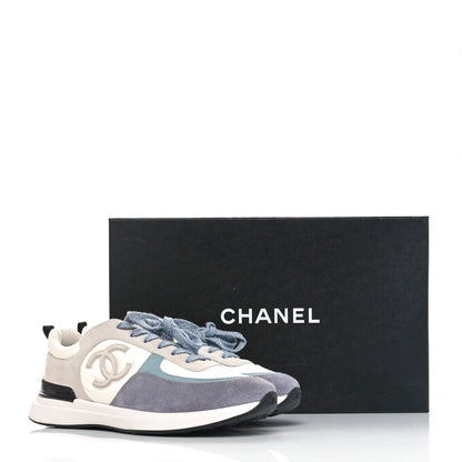 Chanel Fabric Suede Calfskin Logo Sneakers 41 White Light Gray 9 of 9