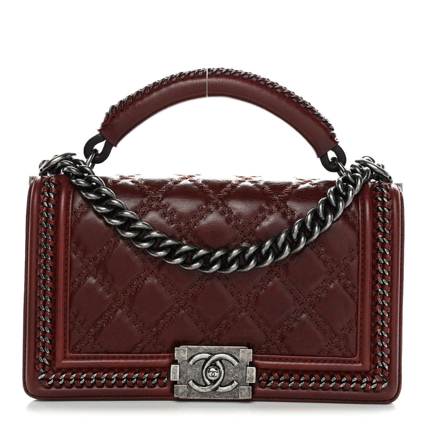 Goatskin Quilted Medium Boy Handle Flap Burgundy