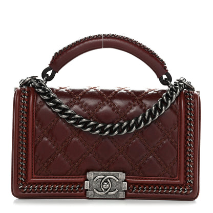 Chanel Goatskin Quilted Medium Boy Handle Flap Burgundy 1 of 9