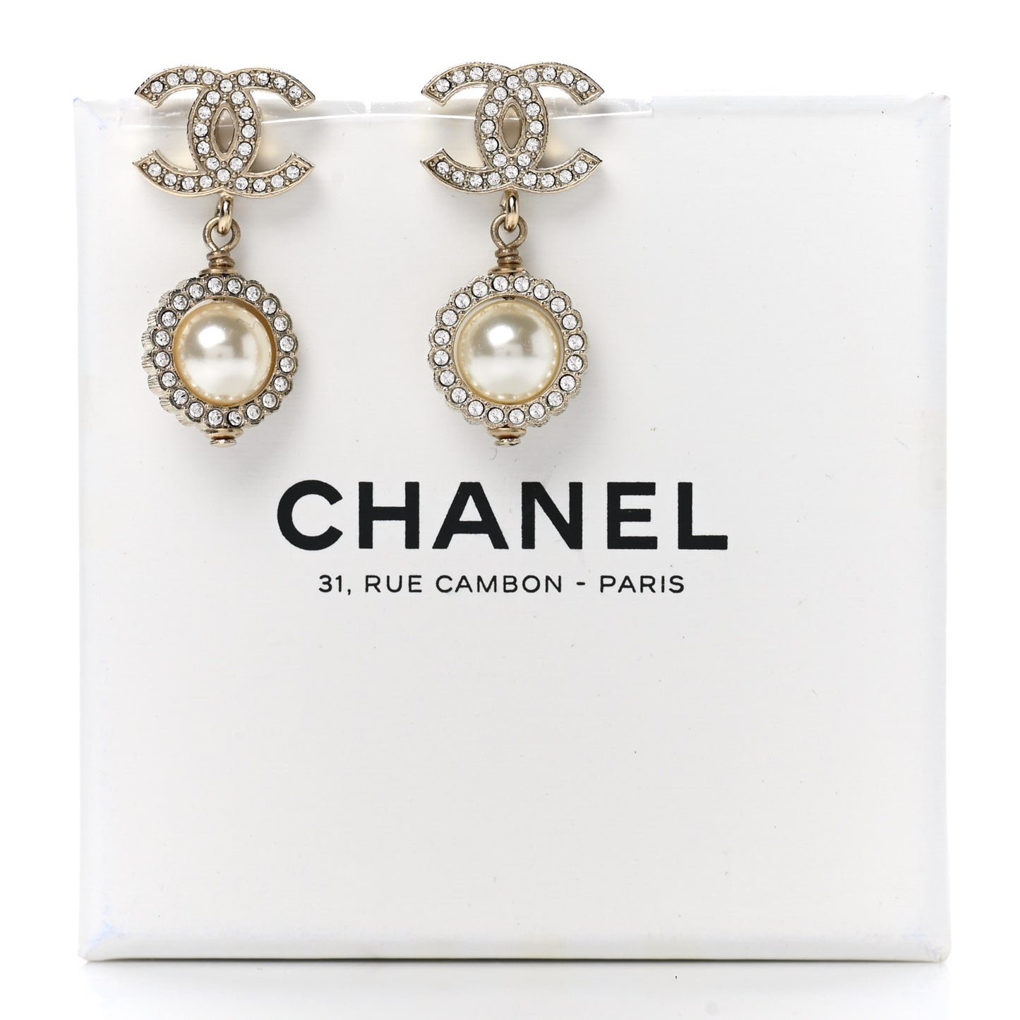 Crystal Pearl Pearls Coronation CC Drop Earrings Gold