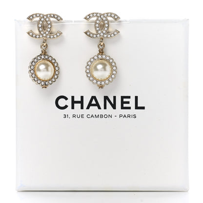 Chanel Crystal Pearl Pearls Coronation CC Drop Earrings Gold 5 of 5
