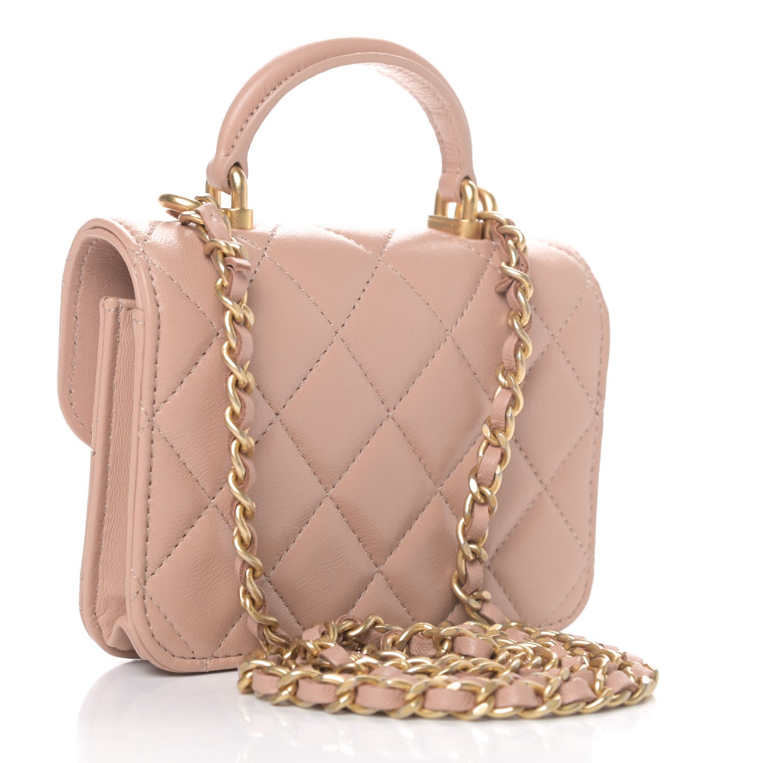 Chanel Lambskin Quilted Top Handle Flap Coin Purse With Chain Beige 2 of 4