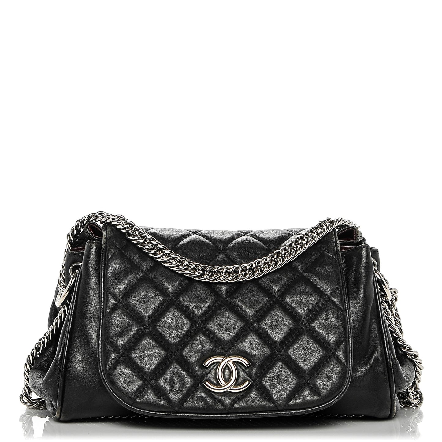 Lambskin Quilted Accordion Flap Black