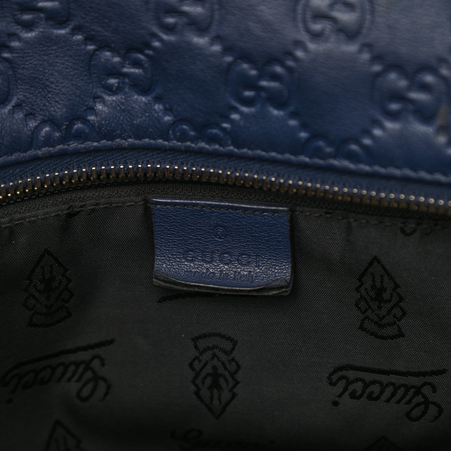 Gucci Guccissima Medium Zippered Shopping Tote Blue 6 of 14