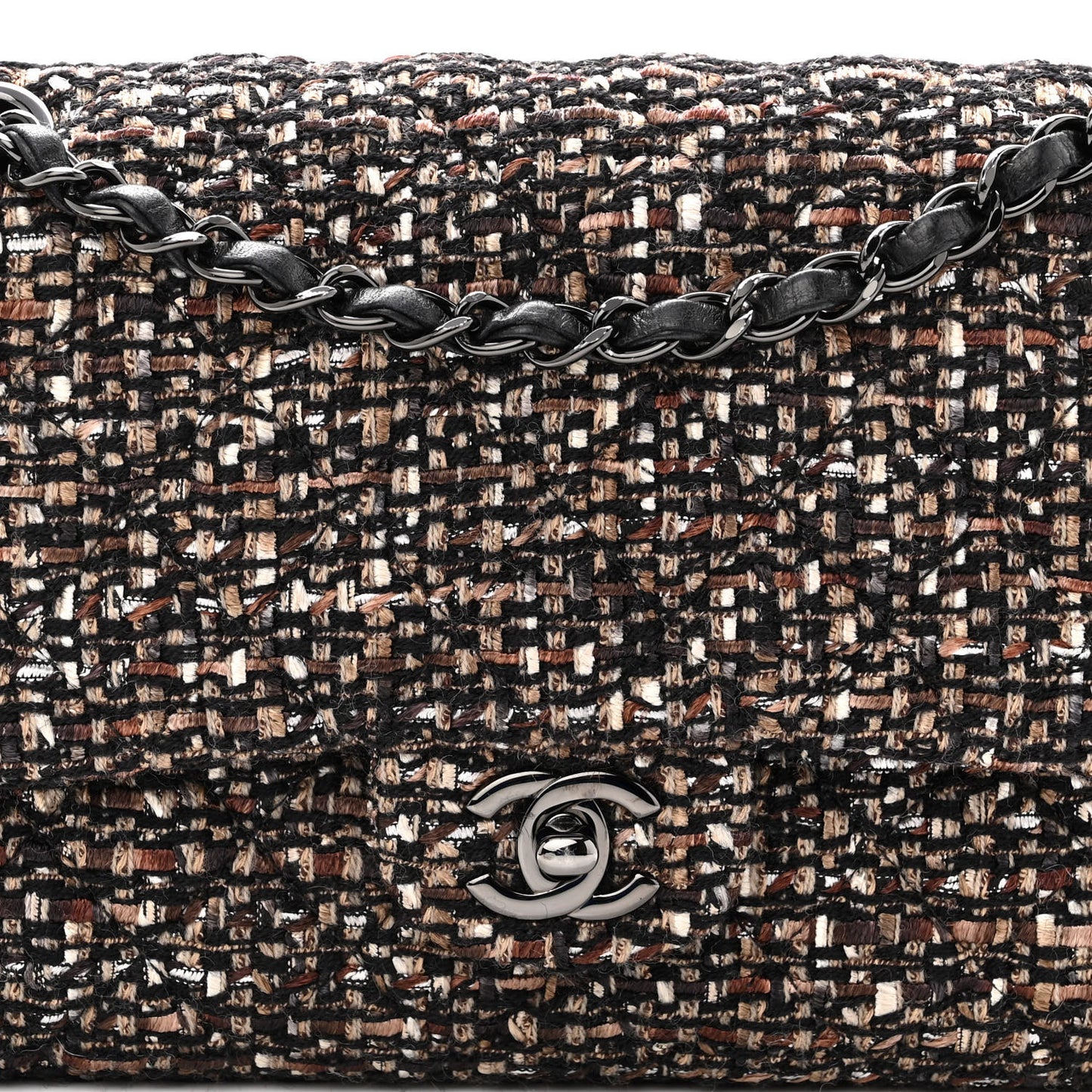 Tweed Quilted Medium Double Flap Brown