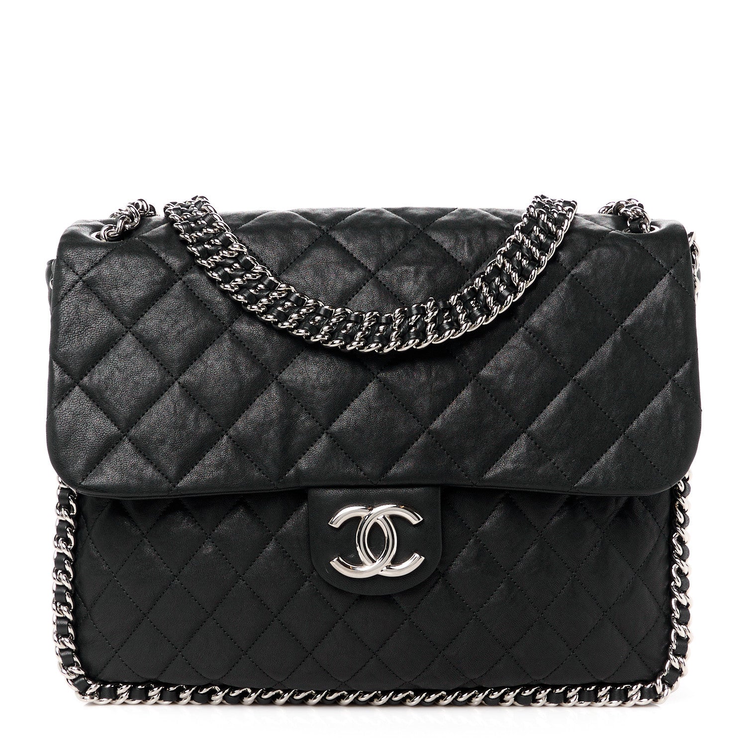 Chanel Washed Lambskin Quilted Maxi Chain Around Flap Black 1 of 11