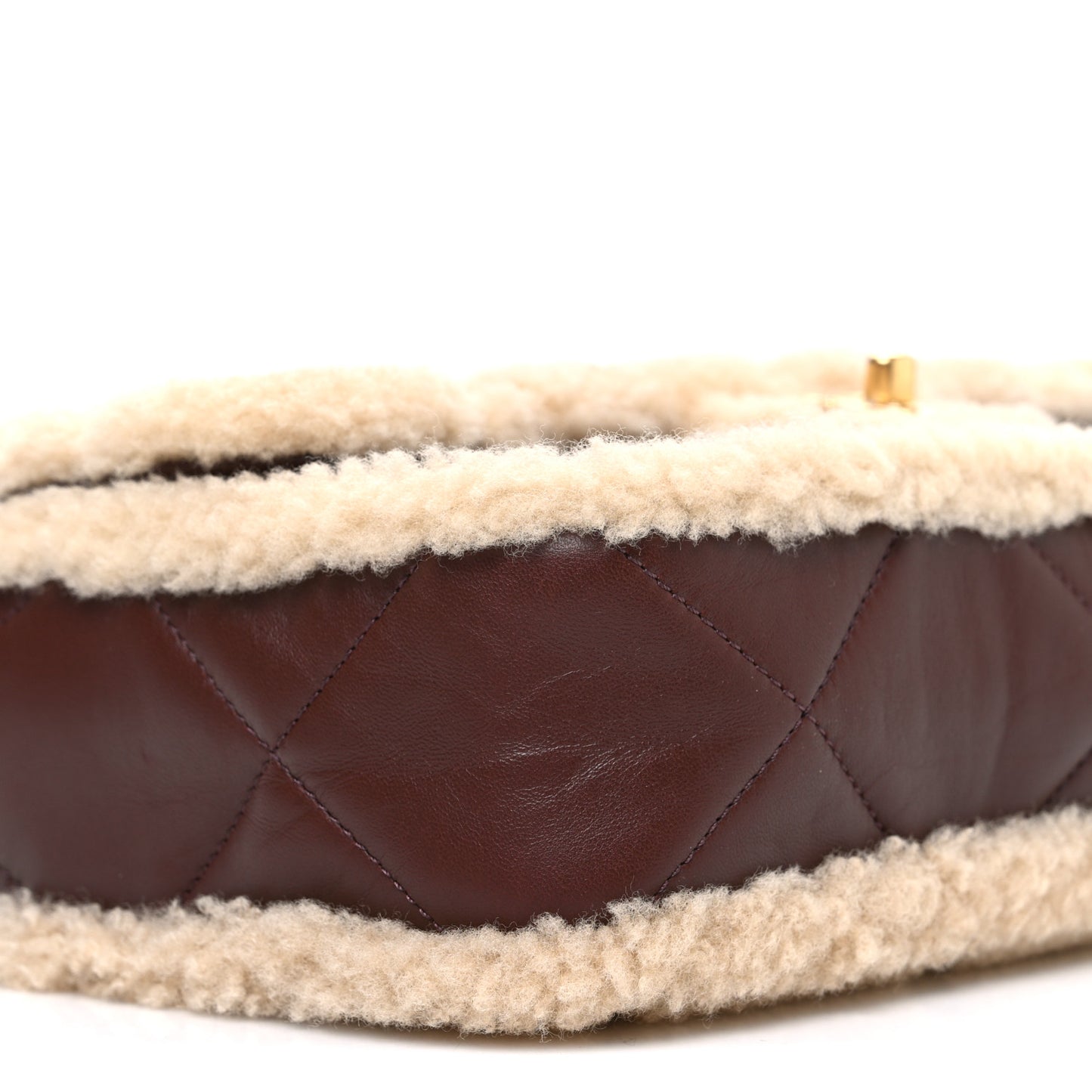 Shearling Lambskin Quilted Furry Coco Flap Beige Dark Brown