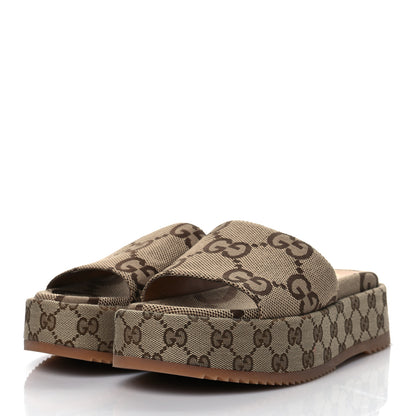 Gucci Monogram Maxi GG Angelina Platform 55mm Slide Sandals 40 Camel Ebony 3 of 8