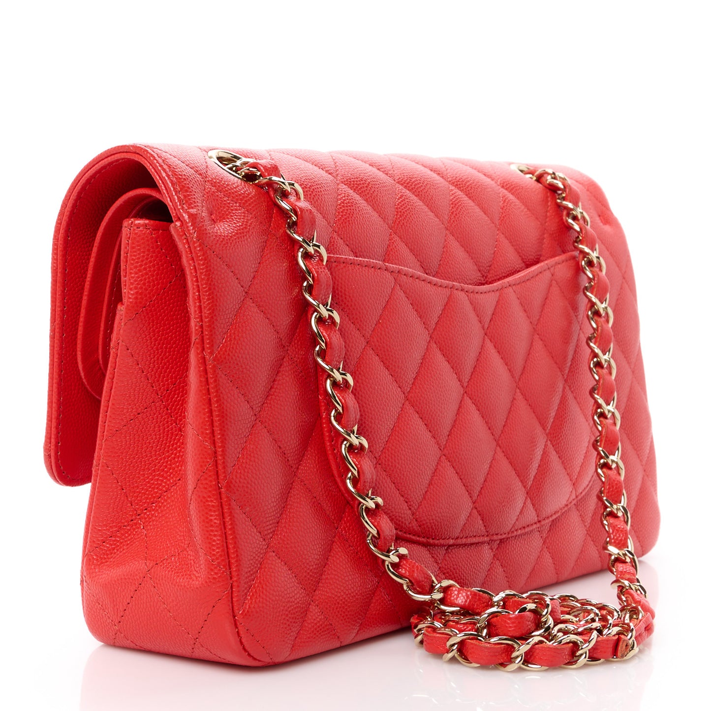Caviar Quilted Medium Double Flap Red