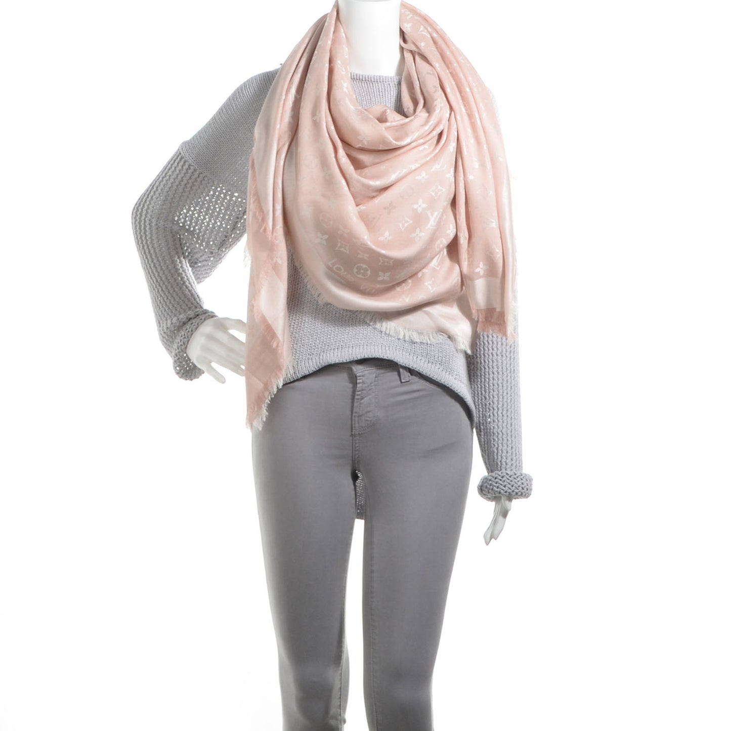 Silk Wool Monogram Denim Shawl Rose