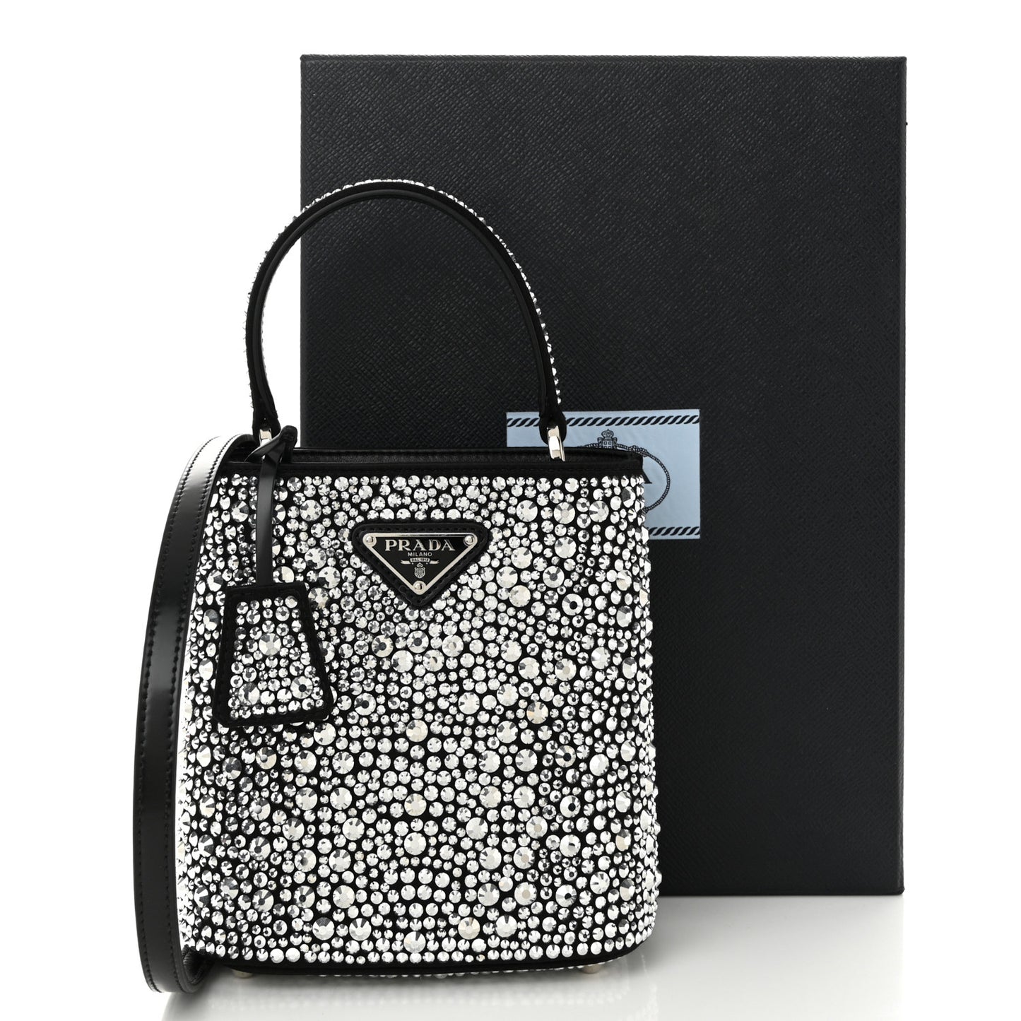 Satin Crystal Small Panier Bucket Bag Metal