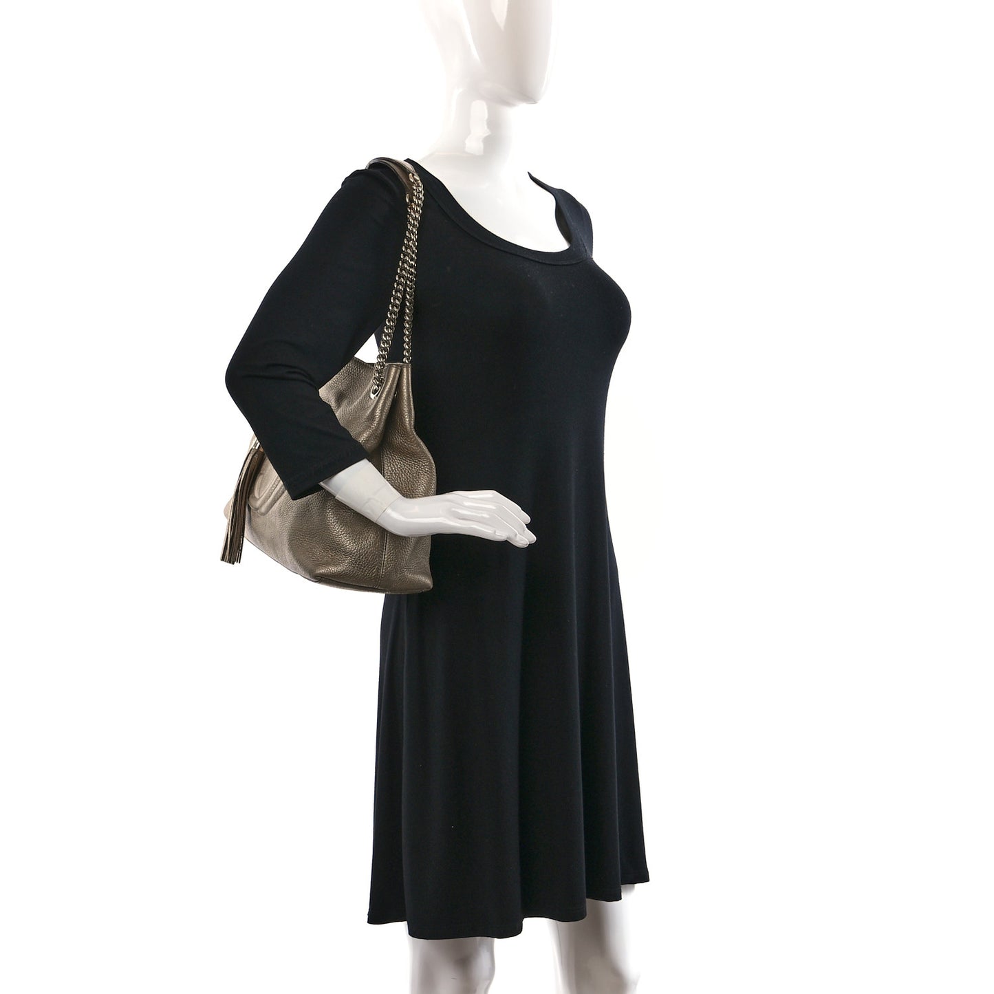 Metallic Pebbled Calfskin Medium Soho Chain Shoulder Bag Golden Beige
