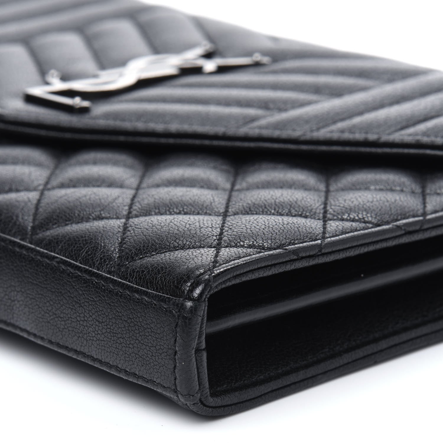 Saint Laurent Sheepskin Tri-Quilt Monogram Envelope Chain Wallet Black 9 of 13