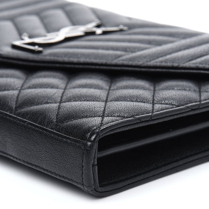 Saint Laurent Sheepskin Tri-Quilt Monogram Envelope Chain Wallet Black 9 of 13