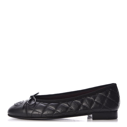 Chanel Aged Calfskin Quilted Cap Toe Ballerina Flats 35.5 Black 1 of 9