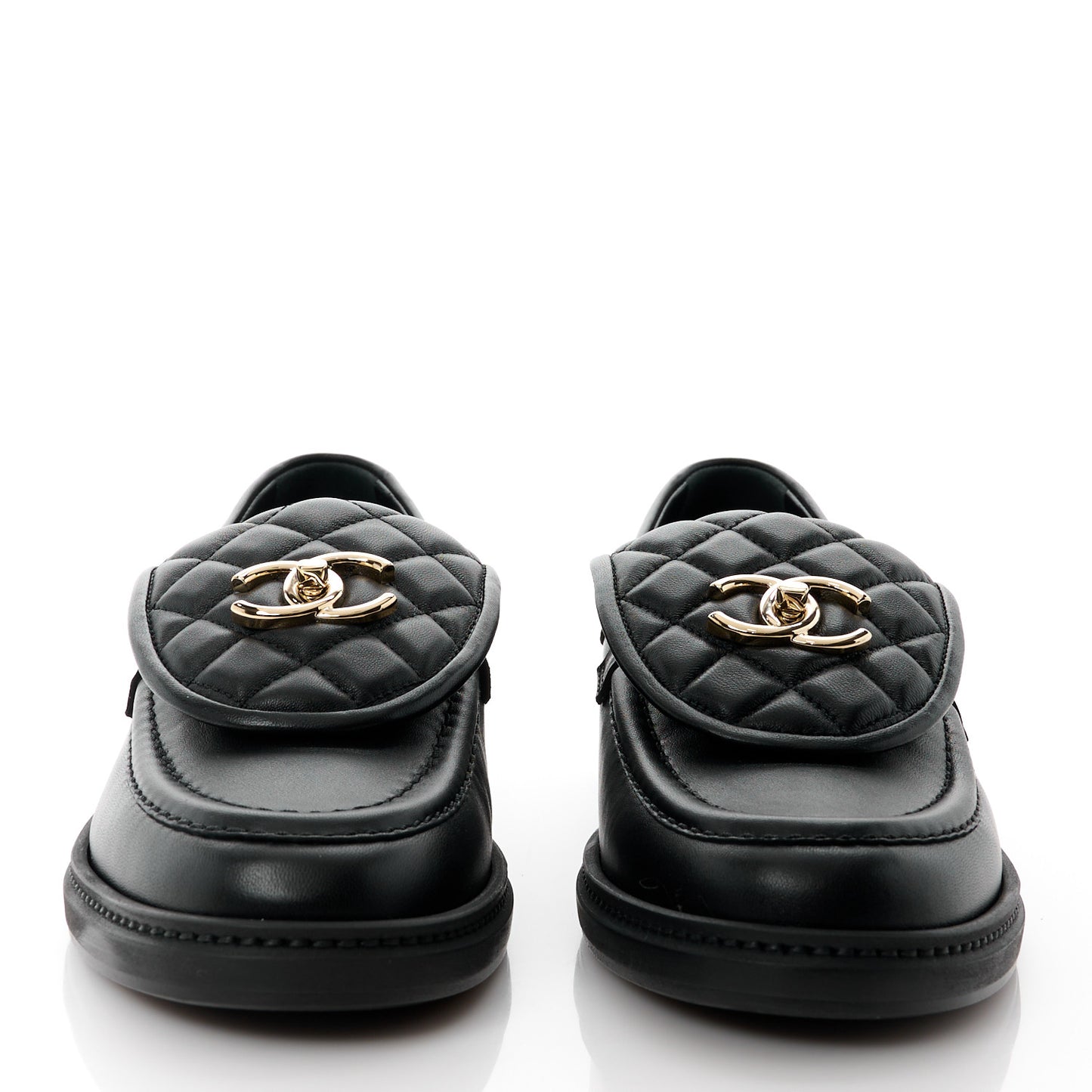 Lambskin Quilted CC Turnlock Loafers 38.5 Black