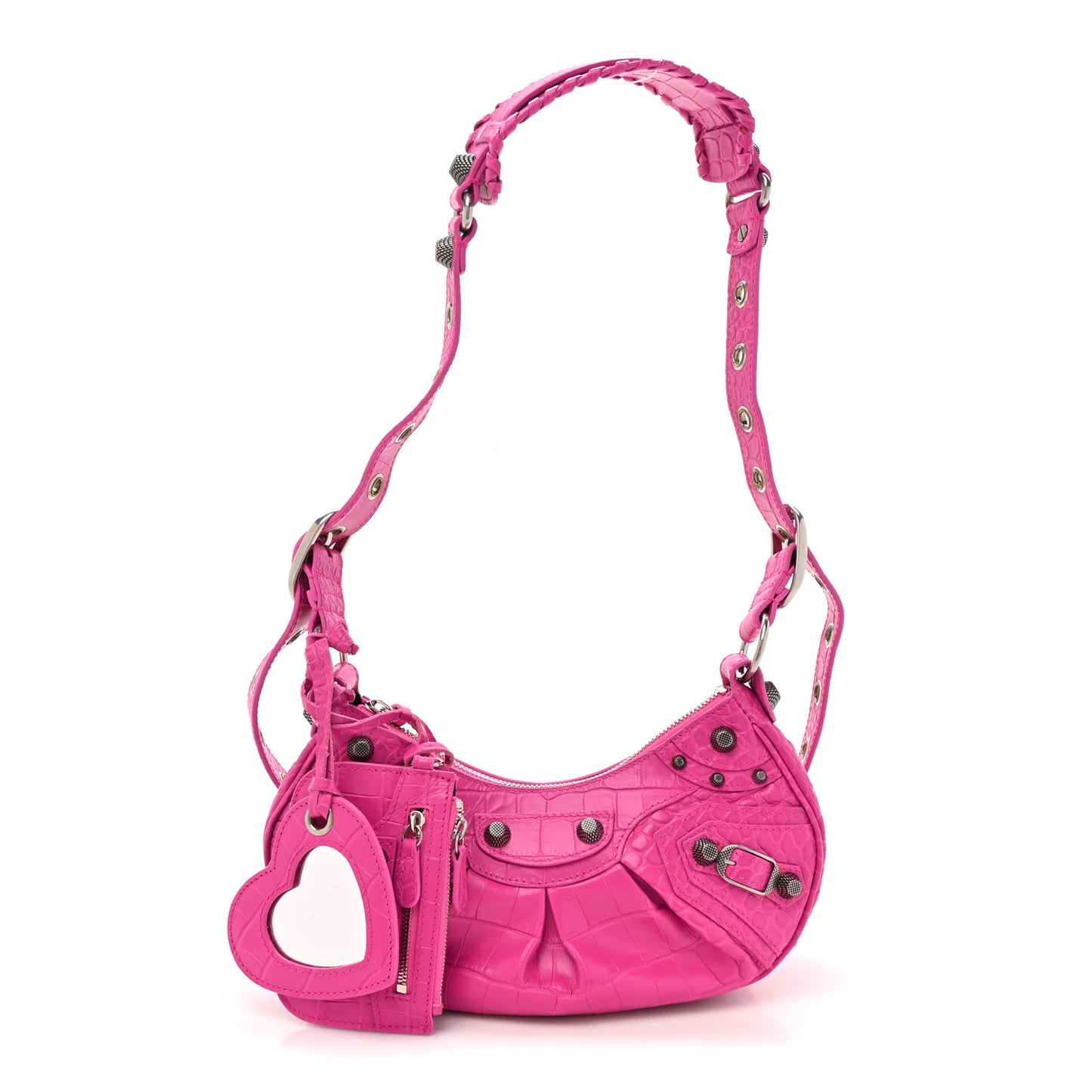 Extra Supple Calfskin Crocodile Embossed XS Le Cagole Shoulder Bag Violet Fuxia