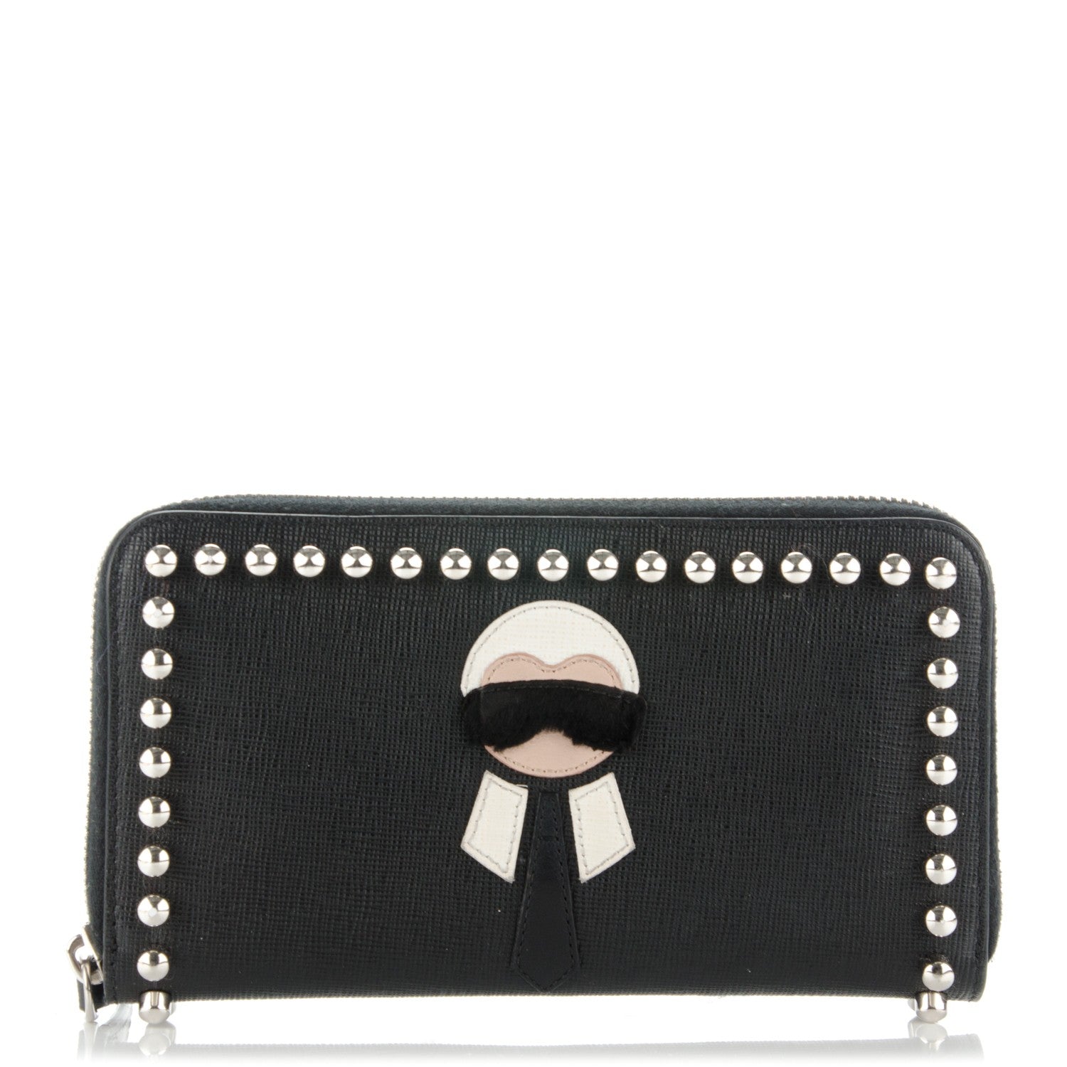 Fendi Vitello Elite Mink Fur Studded Karlito Zip Around Wallet Black 1 of 9