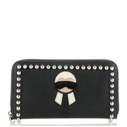 Fendi Vitello Elite Mink Fur Studded Karlito Zip Around Wallet Black 1 of 9