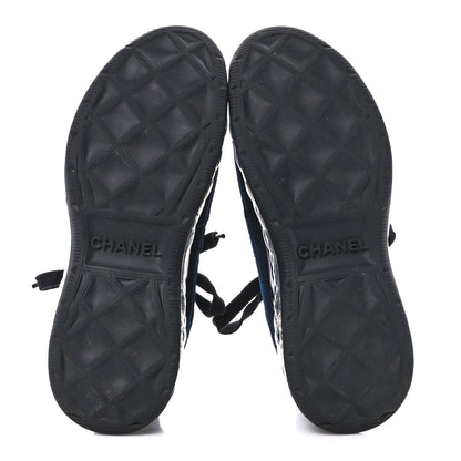 Chanel Suede Calfskin Velvet Grosgrain CC Sneakers 36 Navy Blue Black 5 of 8