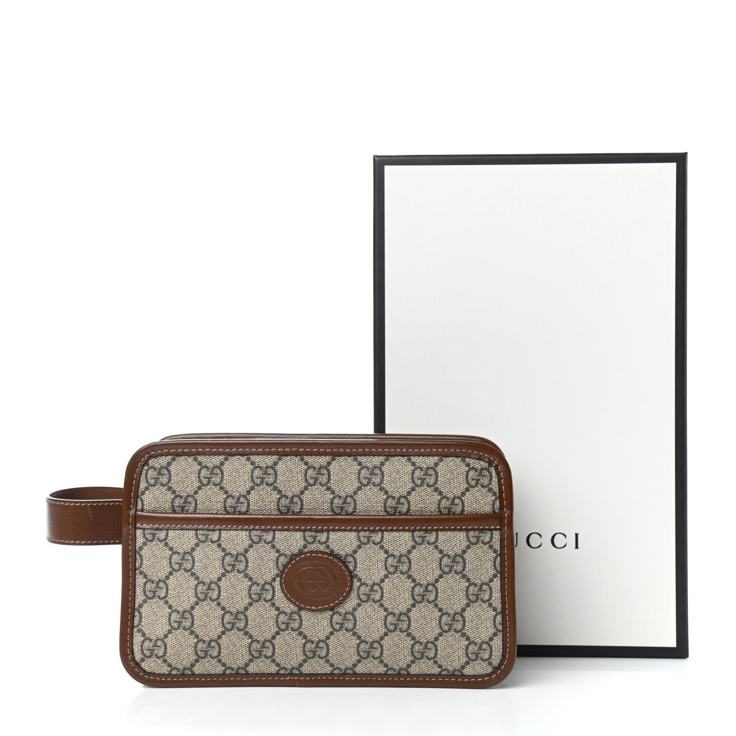 Gucci GG Supreme Monogram Textured Calfskin Retro Interlocking G Travel Pouch Beige Ebony Brown Sugar 11 of 11